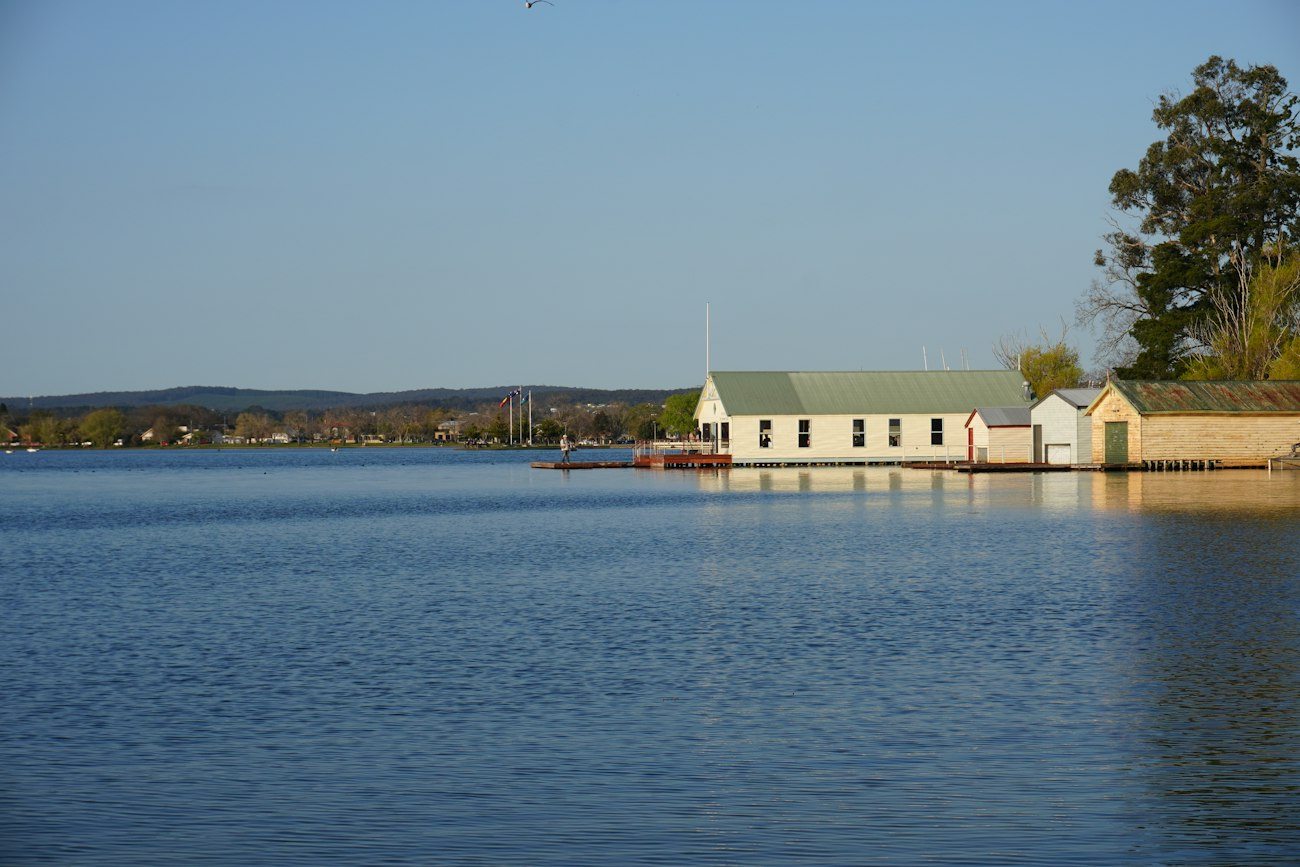 A boathouse beside Lake Wendouree in Ballarat
