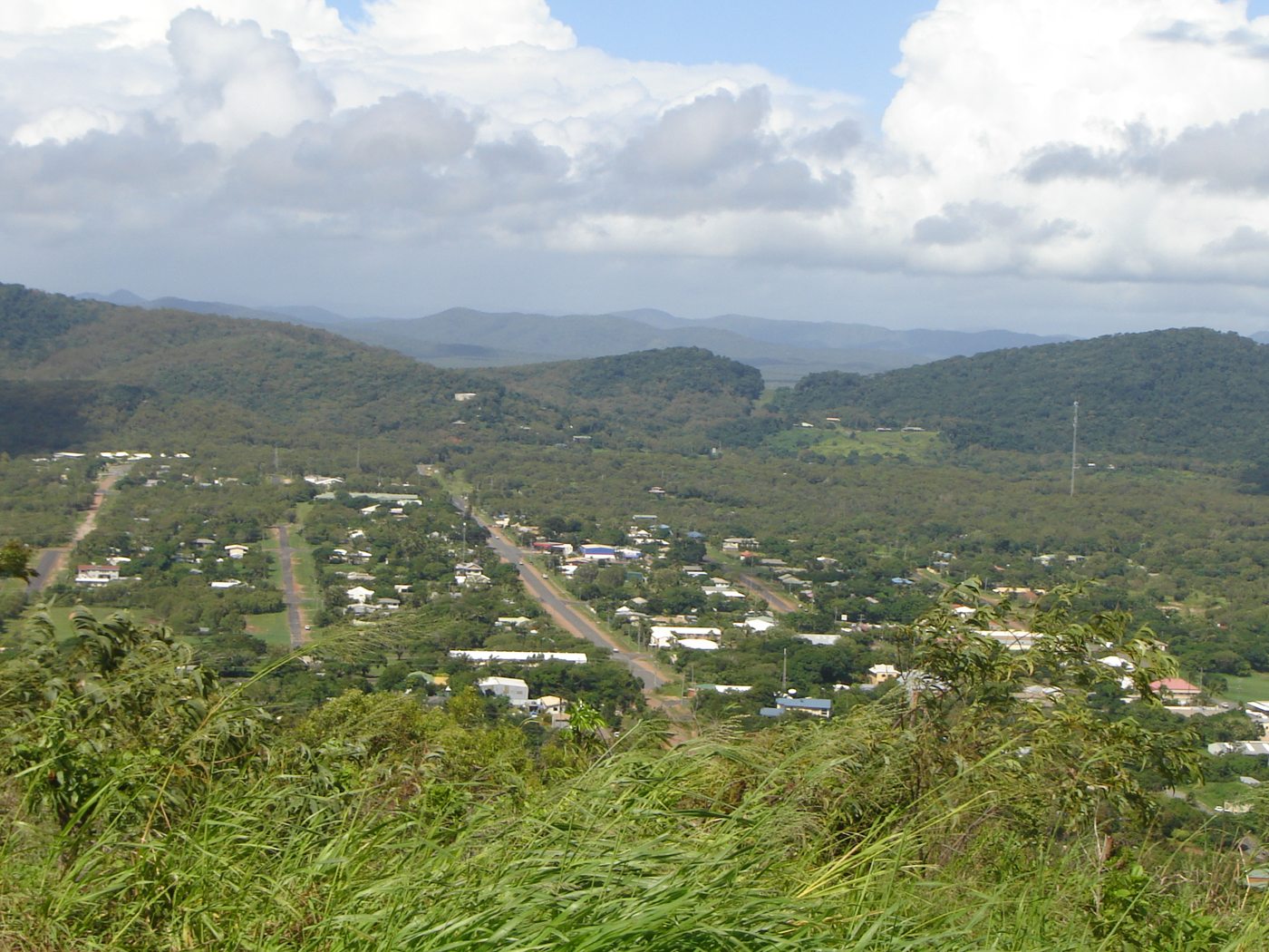 Cooktown streets and green hills viewed from Grassy Hill